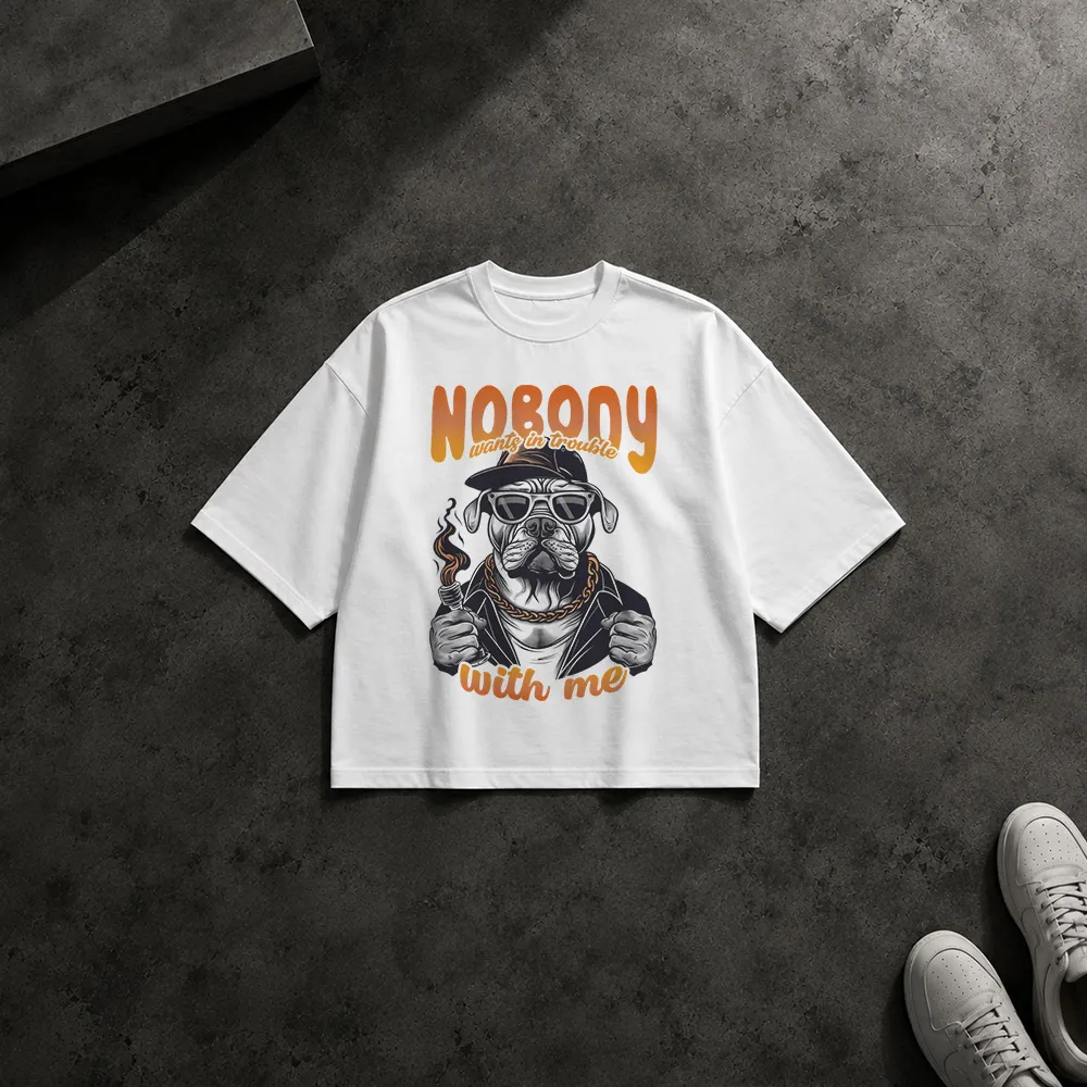 تیشرت باکسی سگ بولداگ موتورسوار طرح Nobody Rides With Me