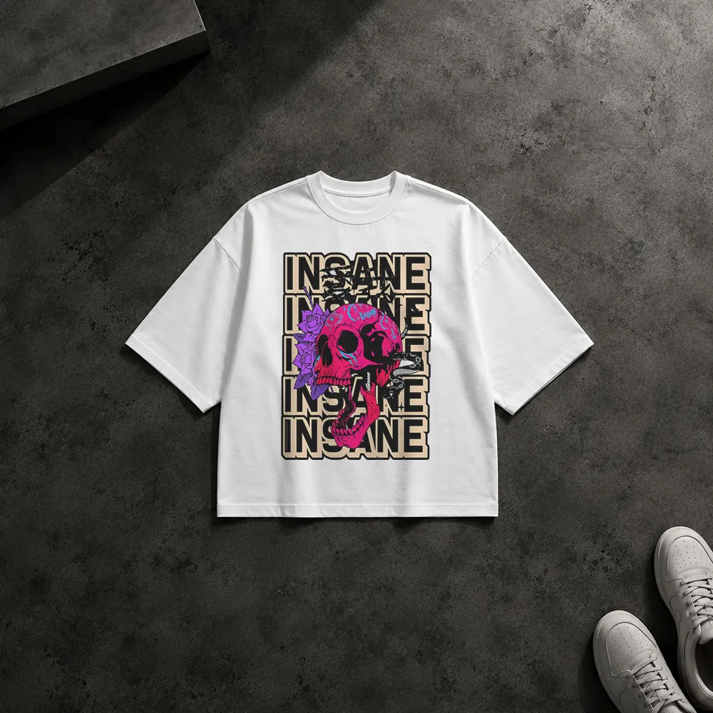 تیشرت باکسی جمجمه طرح تایپوگرافی Insane
