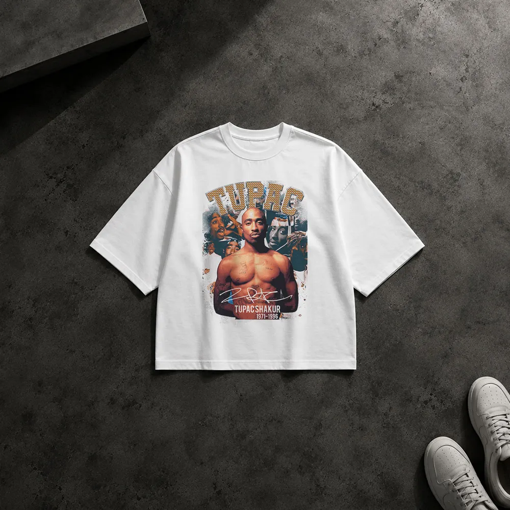 تیشرت باکسی توپاک شکور طرح کلاژ پرتره (2Pac)