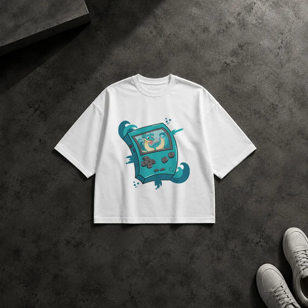 تیشرت باکسی پوکمون طرح گیم‌بوی اسکوئرتل آبی (Squirtle)