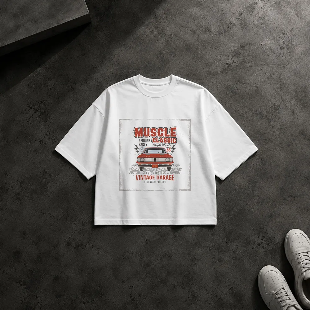 تیشرت باکسی خودرو کلاسیک قرمز طرح Muscle Car