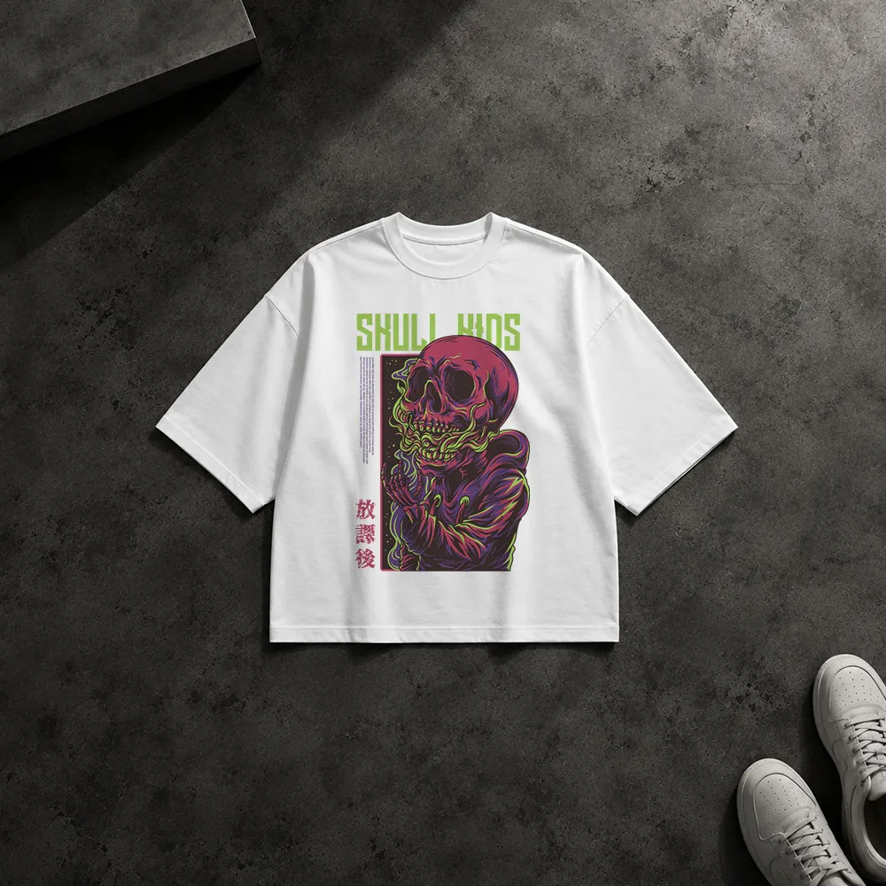 تیشرت باکسی جمجمه رنگی طرح Skull Wins