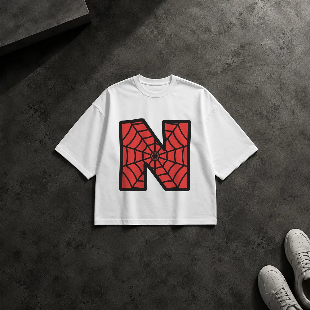 تیشرت باکسی مرد عنکبوتی طرح حرف N (Spider-Man Letter N)