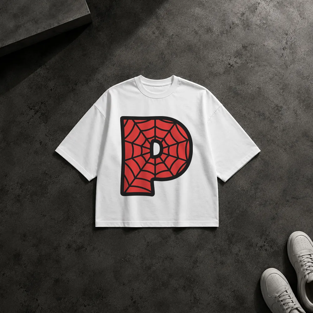 تیشرت باکسی مرد عنکبوتی طرح حرف P (Spider-Man Letter P)