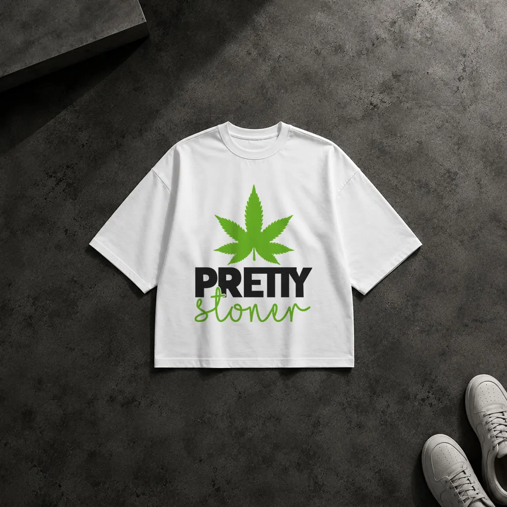 تیشرت باکسی برگ شاهدانه طرح Pretty Stoner