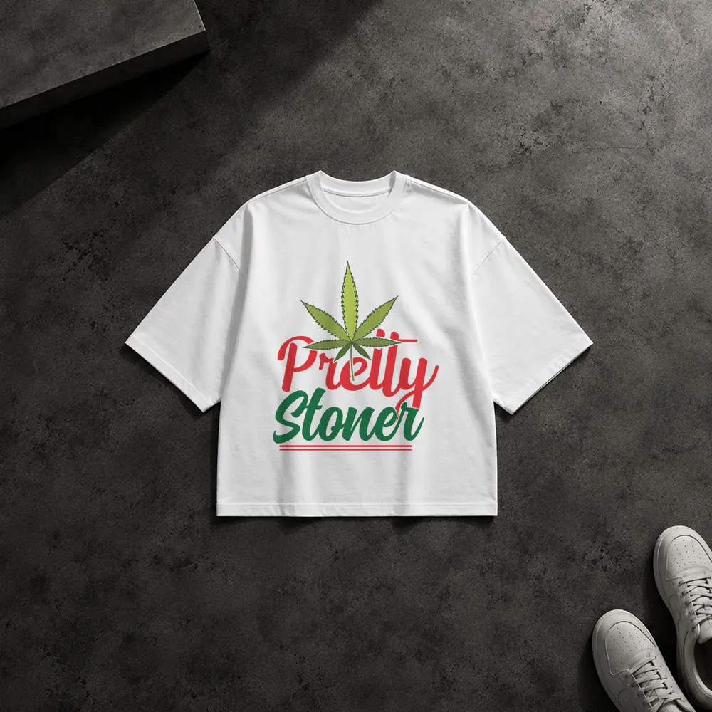 تیشرت باکسی برگ شاهدانه طرح رنگی Pretty Stoner
