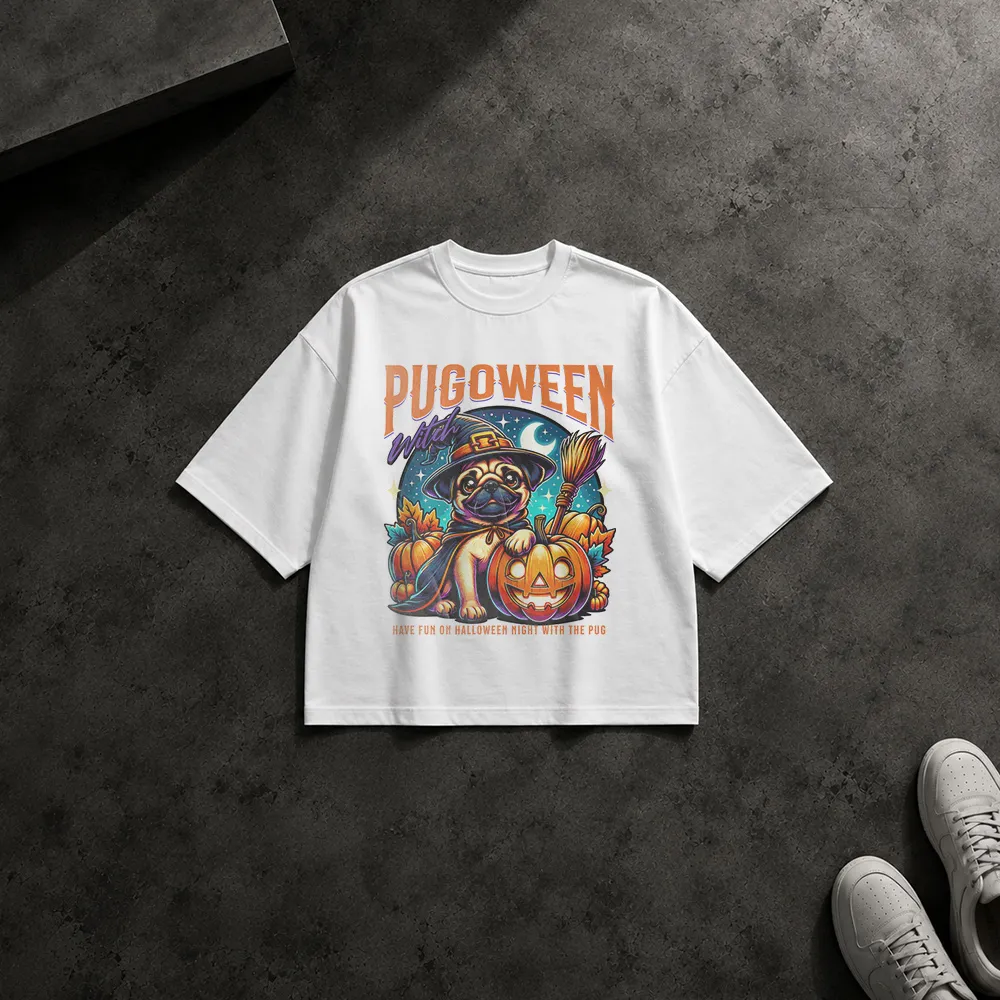 تیشرت باکسی سگ پاگ طرح هالووین Pugoween