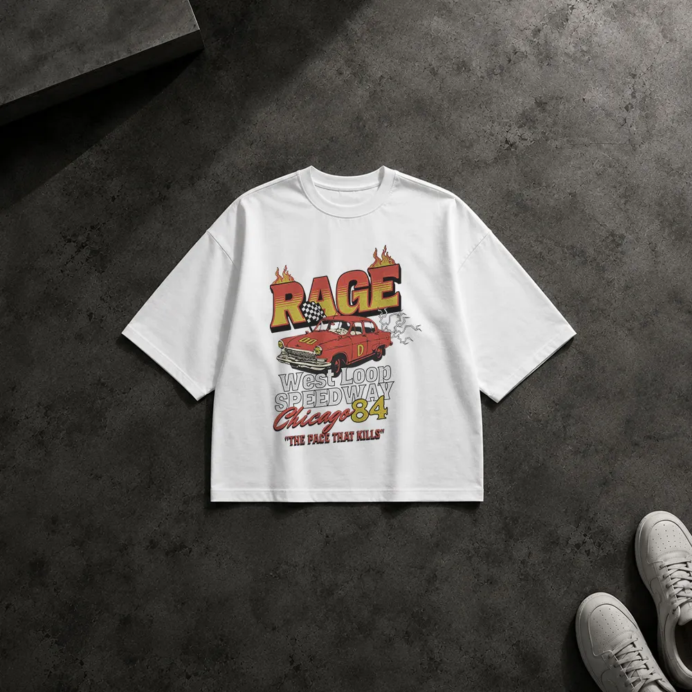 تیشرت باکسی ماشین کلاسیک طرح Rage Speedway Chicago 84