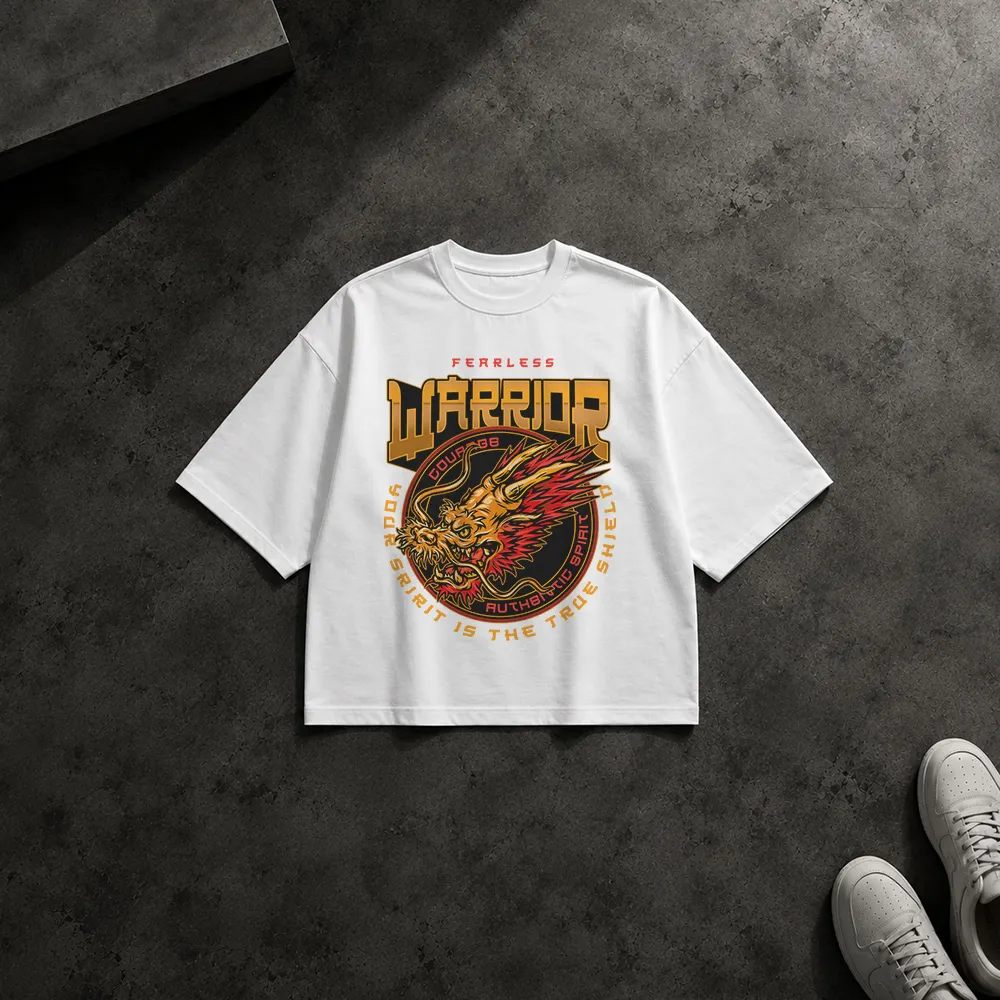 تیشرت باکسی اژدها طرح Warrior Fearless