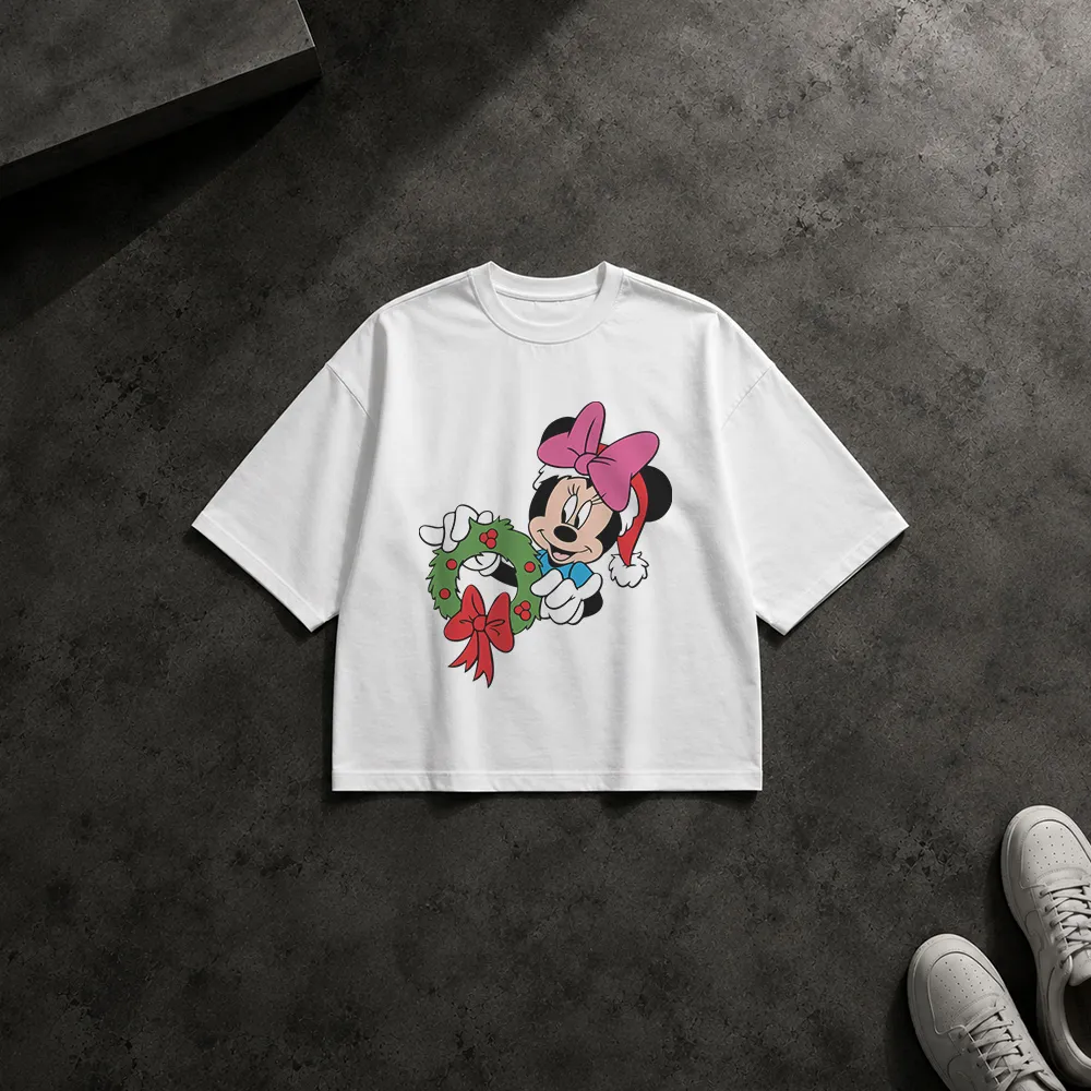 تیشرت باکسی مینی موس طرح تاج گل کریسمس (Minnie Mouse)