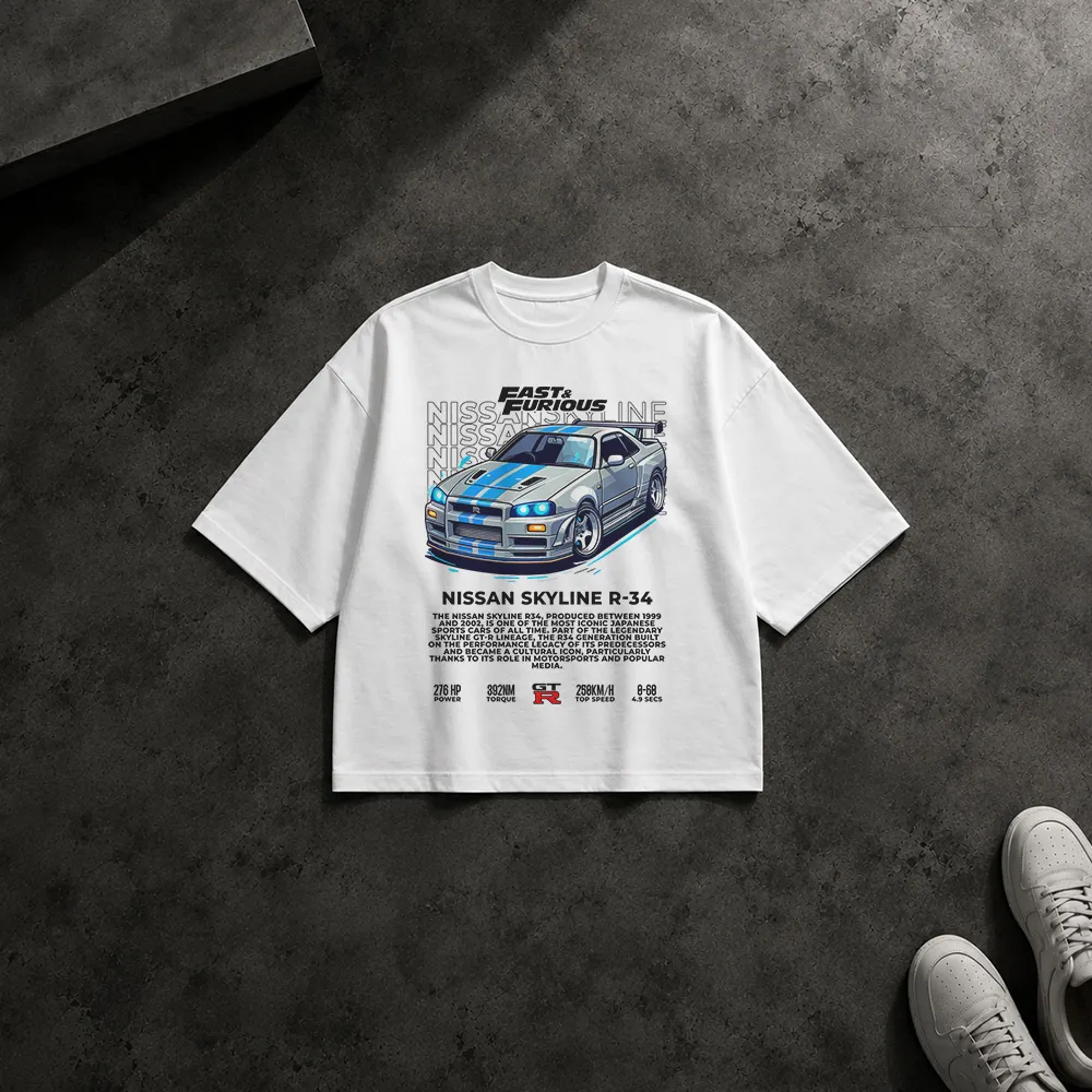 تیشرت باکسی نیسان اسکای‌لاین طرح Fast and Furious R-34