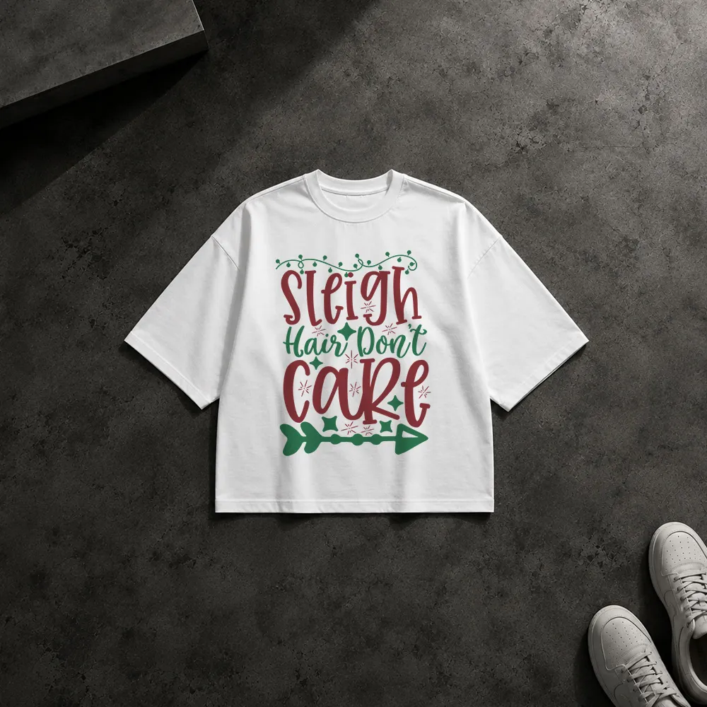 تیشرت باکسی کریسمس طرح Sleigh Hair Don't Care