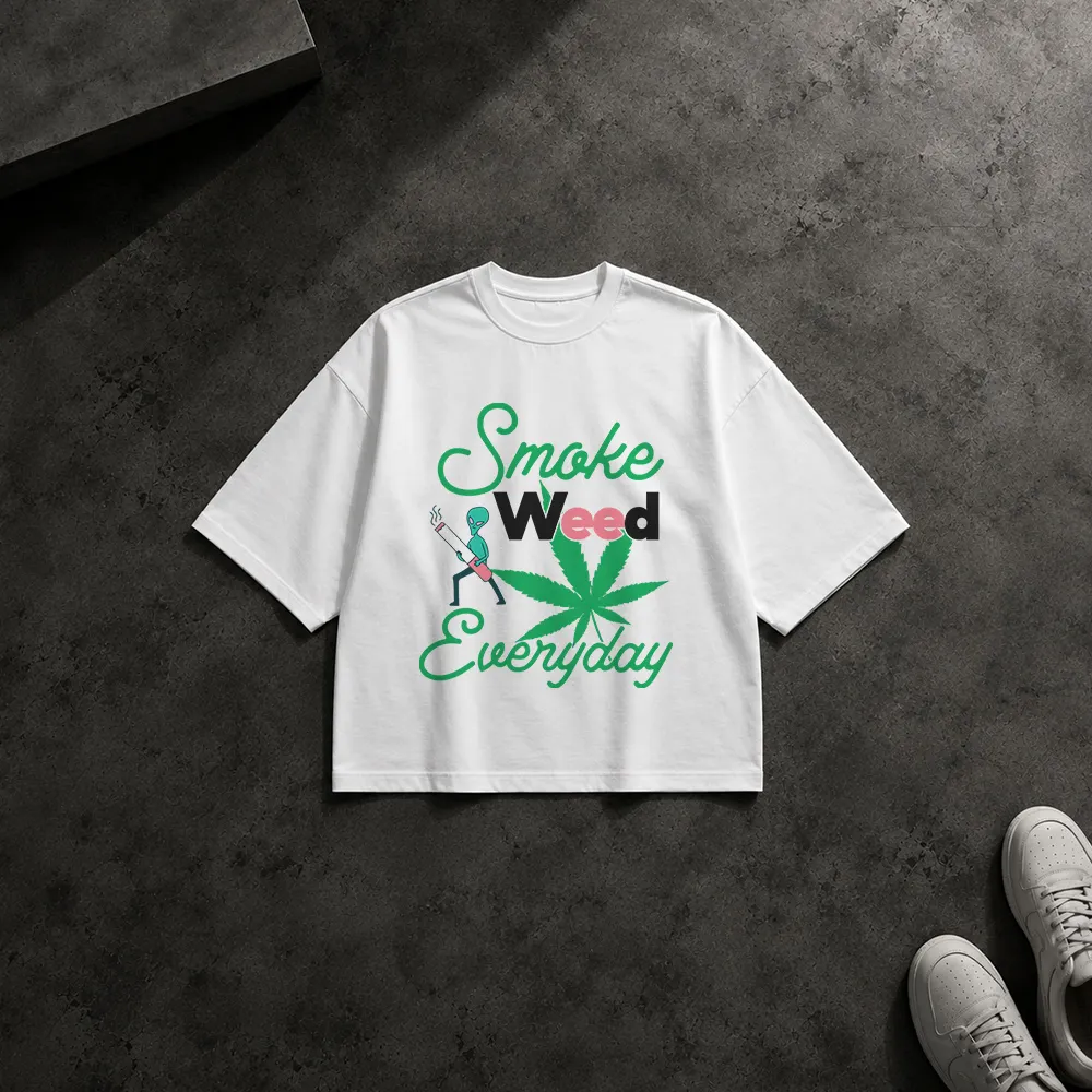 تیشرت باکسی برگ شاهدانه طرح Smoke Weed Everyday