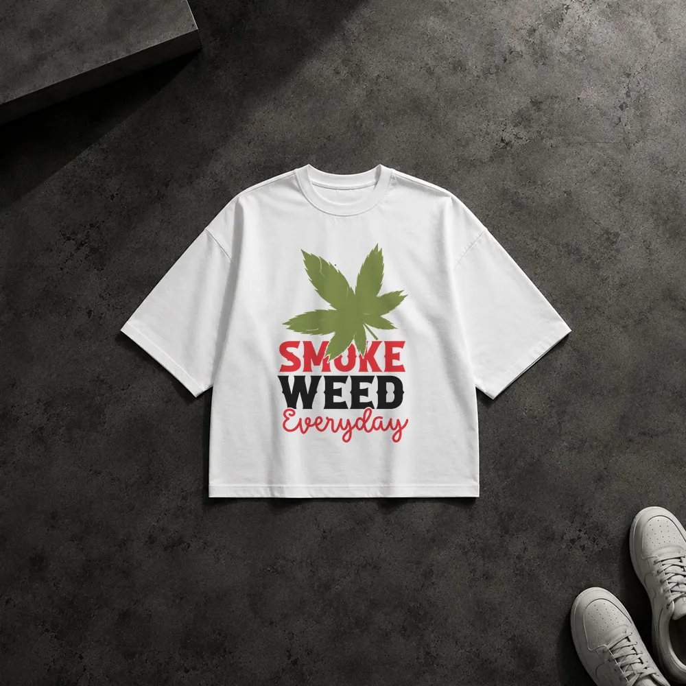تیشرت باکسی برگ شاهدانه طرح Smoke Weed قرمز کد 27927