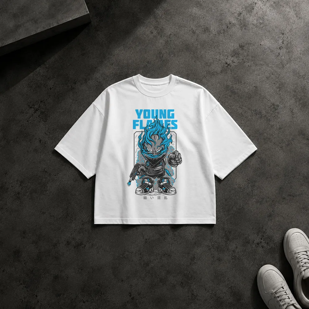 تیشرت باکسی طرح مبارز شعله‌ای Young Flames