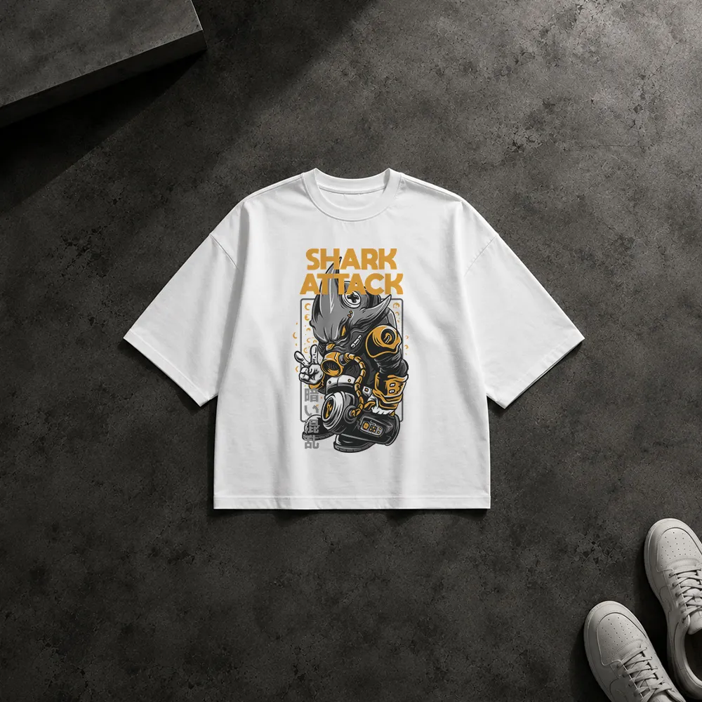تیشرت باکسی طرح کوسه خیابانی Shark Attack کد 28511