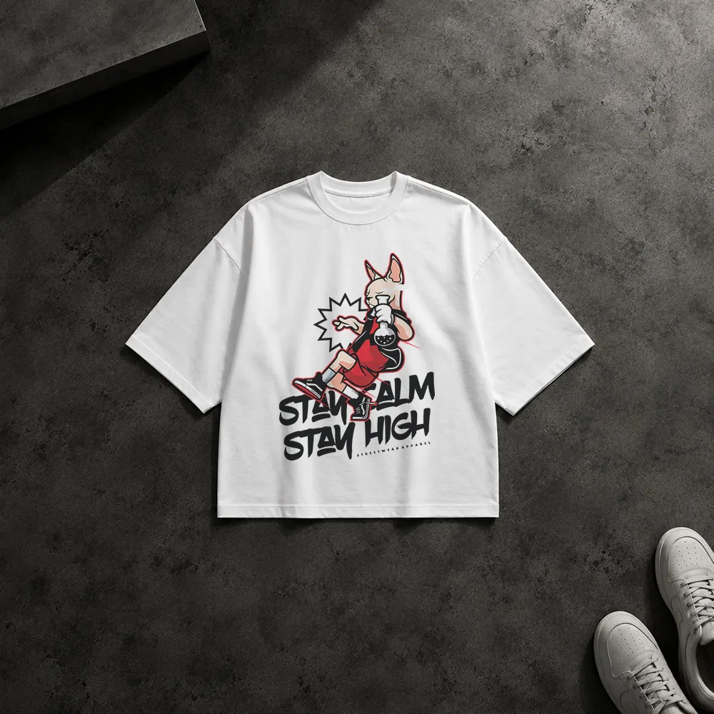 تیشرت باکسی طرح Stay Calm Stay High