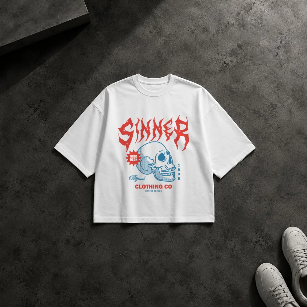 تیشرت باکسی طرح جمجمه آبی Sinner