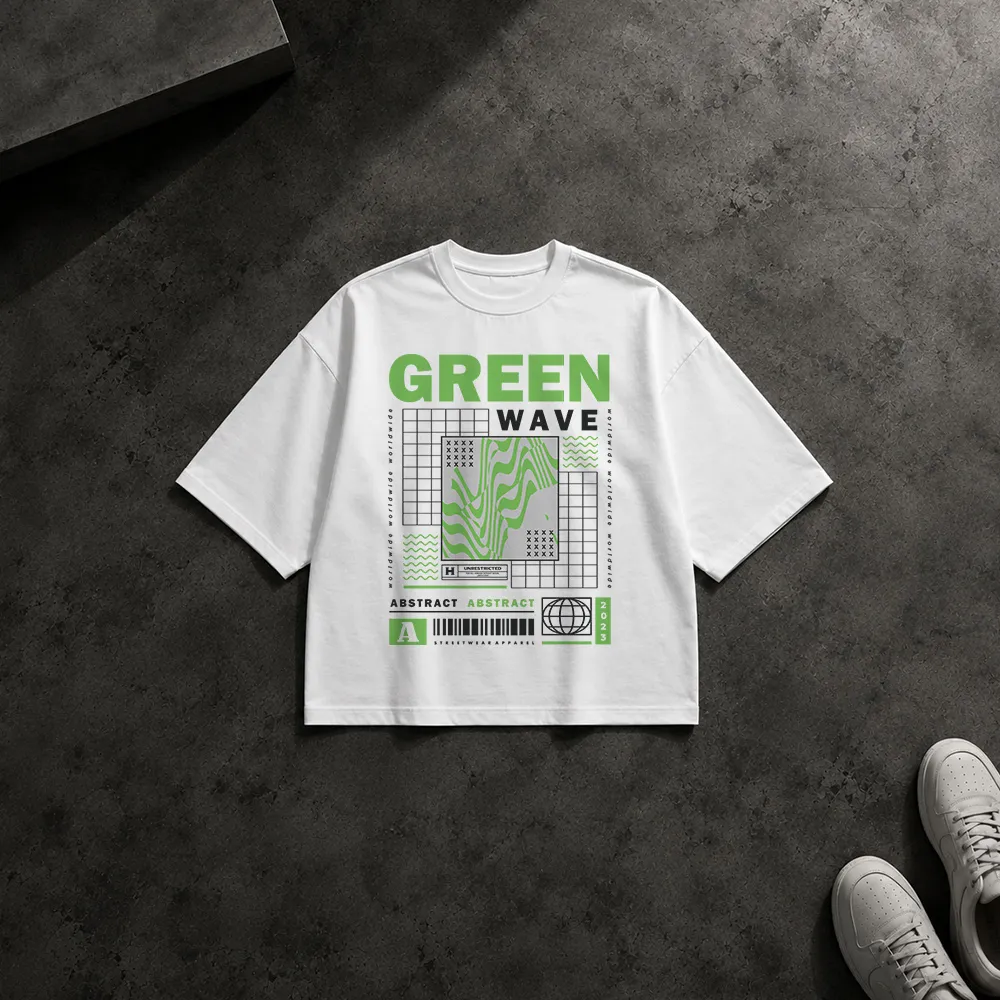تیشرت باکسی طرح انتزاعی Green Wave