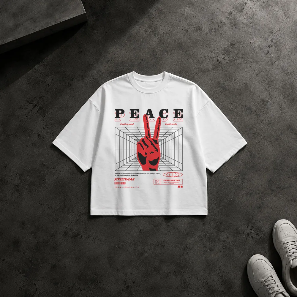 تیشرت باکسی طرح Peace و ذهن مثبت
