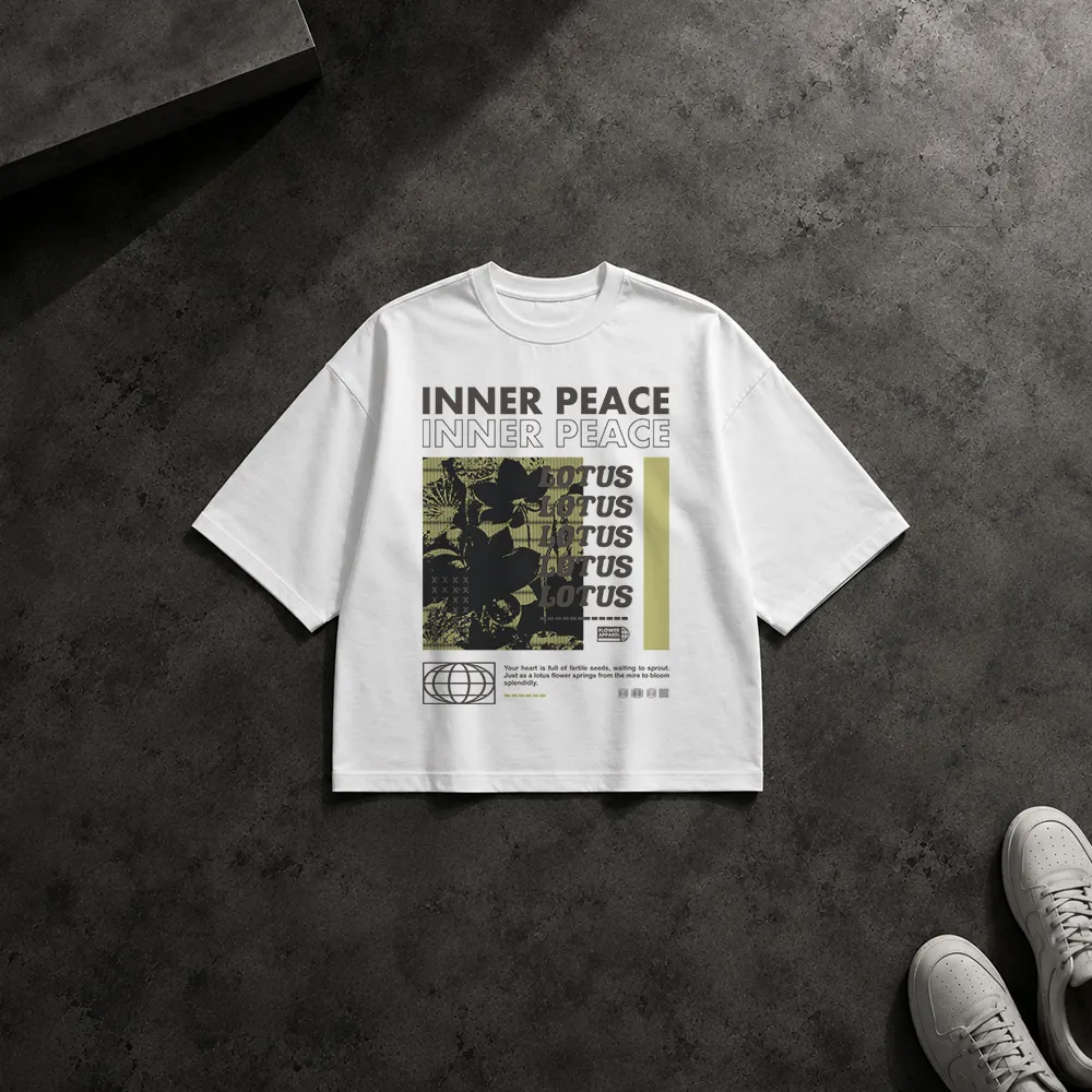 تیشرت باکسی طرح گل نیلوفر Inner Peace