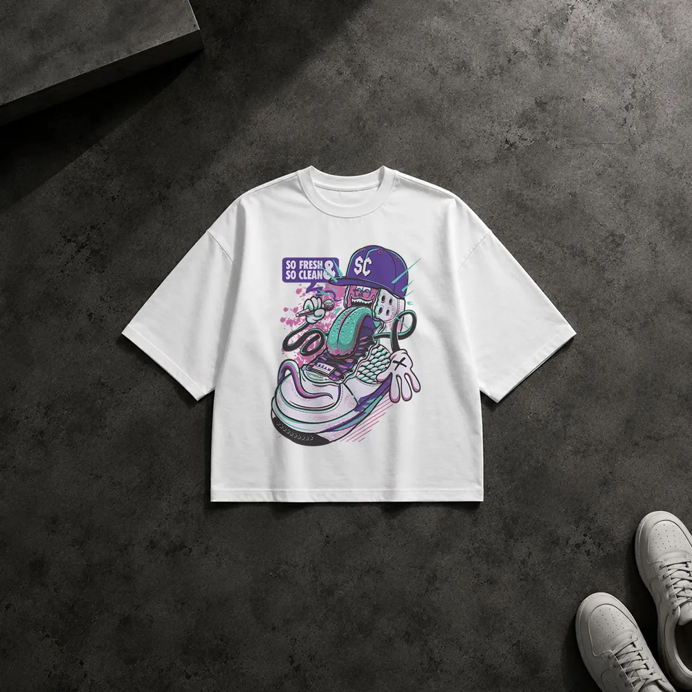 تیشرت باکسی کتانی کارتونی طرح So Fresh So Clean