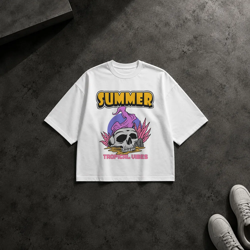 تیشرت باکسی طرح جمجمه Tropical Vibes