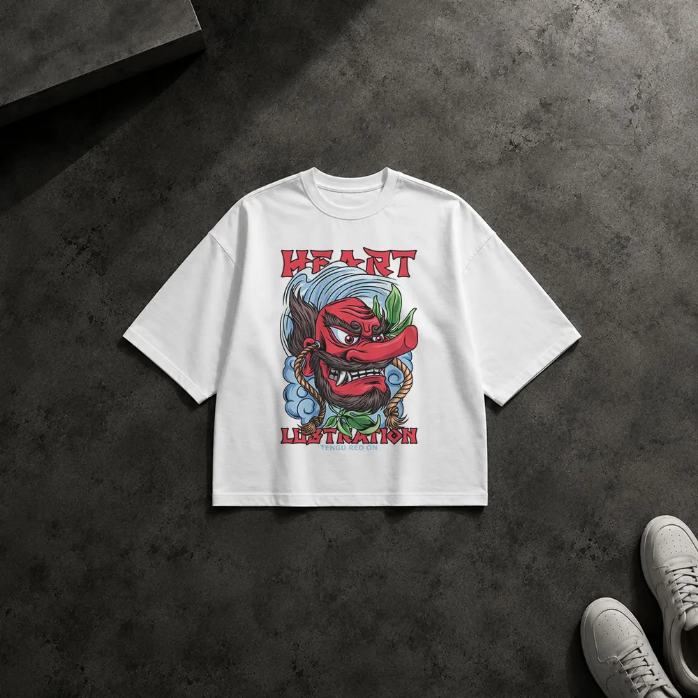 تیشرت باکسی طرح نقاب ژاپنی Tengu