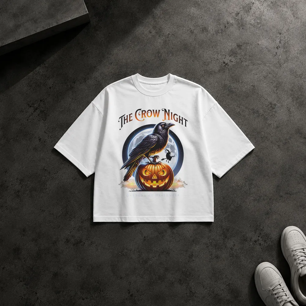 تیشرت باکسی طرح کلاغ و کدو The Crow Night