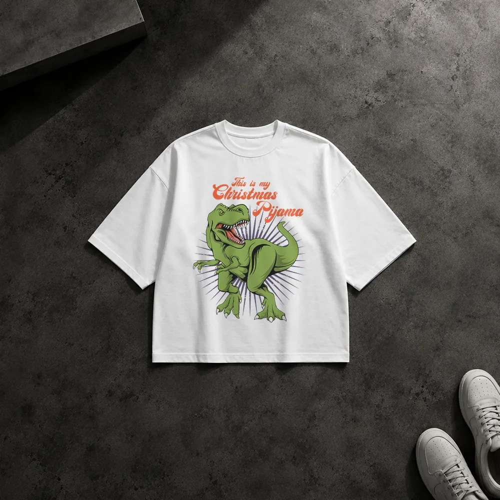 تیشرت باکسی طرح دایناسور Christmas Pajamas