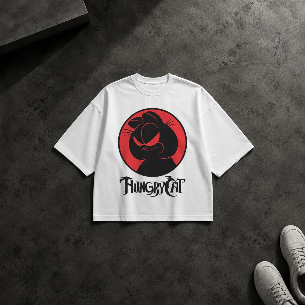 تیشرت باکسی طرح لوگوی Hungry Cat