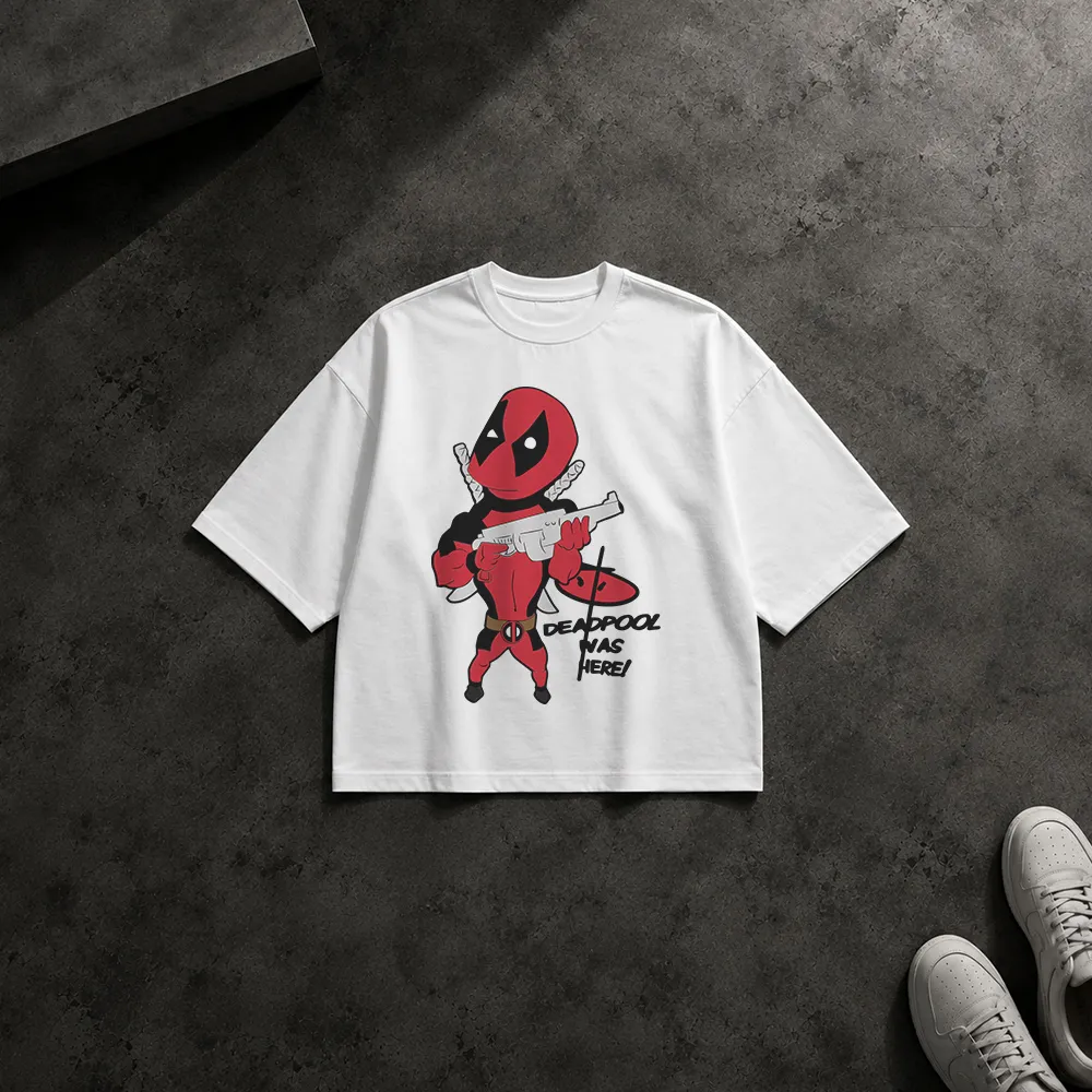 تیشرت باکسی ددپول طرح Was Here (Deadpool)
