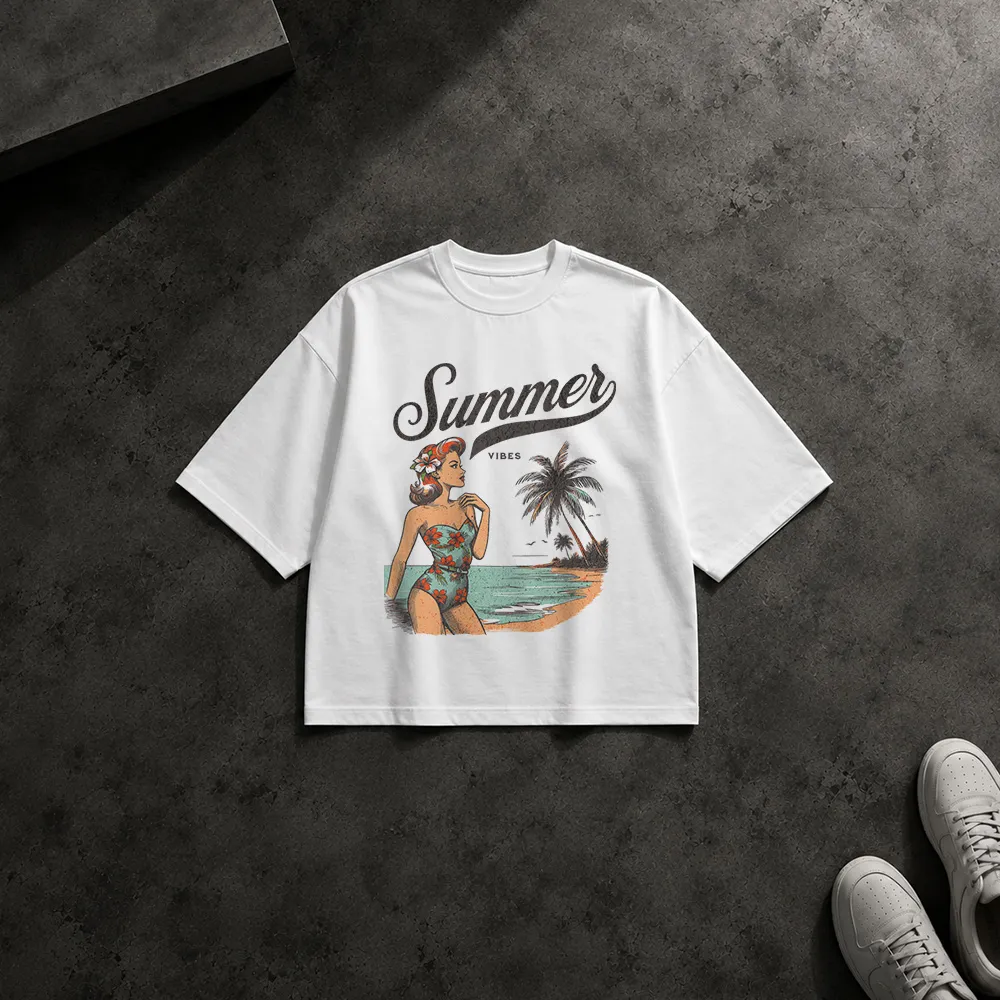 تیشرت باکسی طرح دختر ساحلی Summer Vibes