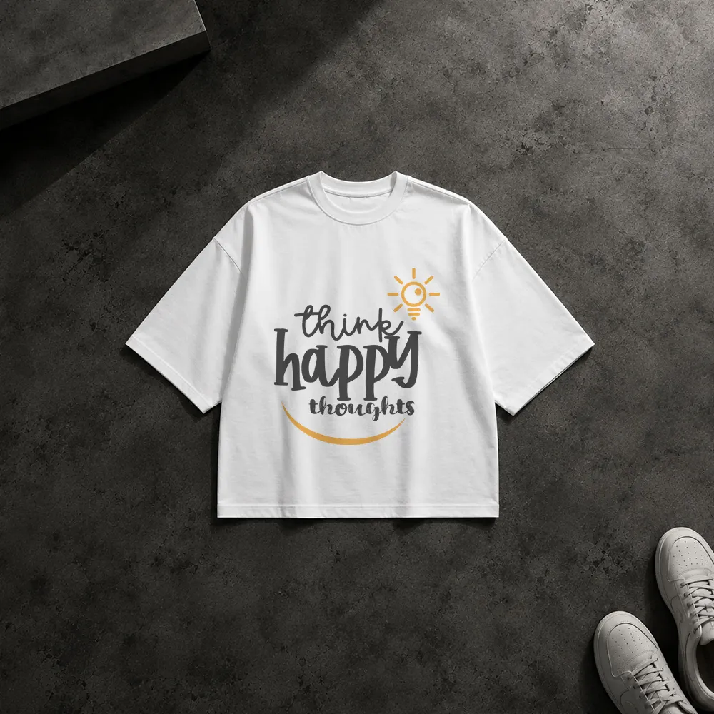 تیشرت باکسی انگیزشی طرح Think Happy Thoughts