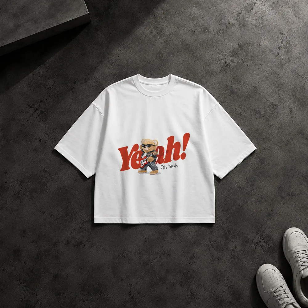 تیشرت باکسی خرس عروسکی طرح Yeah Oh Yeah