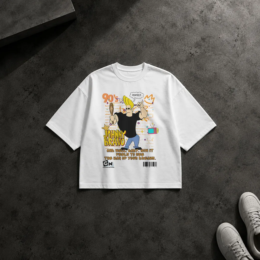 تیشرت باکسی جانی براوو طرح پوستر دهه نود (Johnny Bravo)