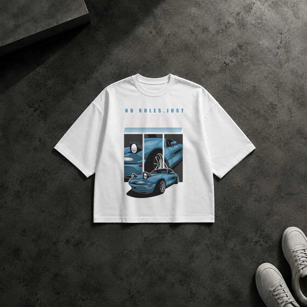 تیشرت باکسی مزدا میاتا طرح No Rules Just Drive