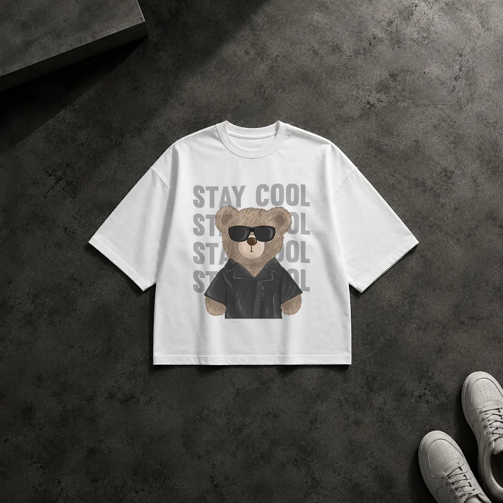 تیشرت باکسی خرس عروسکی عینکی طرح Stay Cool