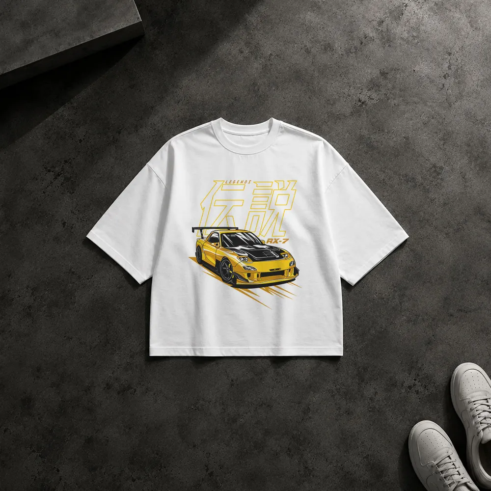 تیشرت باکسی مزدا RX-7 زرد طرح افسانه ژاپنی