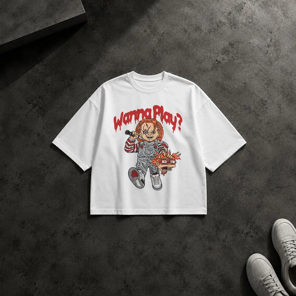 تیشرت باکسی فیلم چاکی طرح Wanna Play (Chucky)