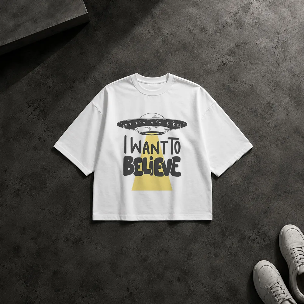 تیشرت باکسی آدم فضایی طرح I Want to Believe