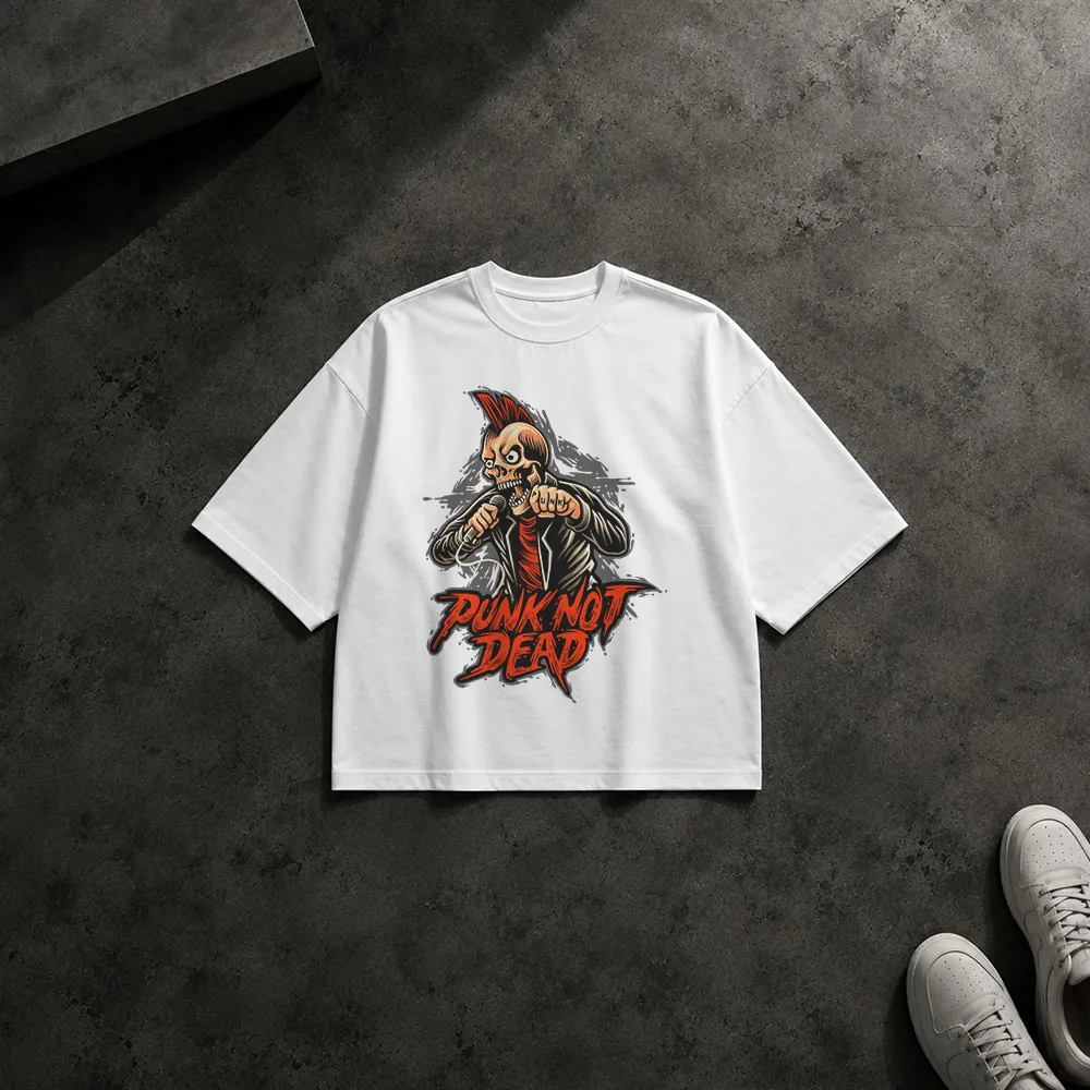 تیشرت باکسی اسکلت پانک طرح Punk Not Dead