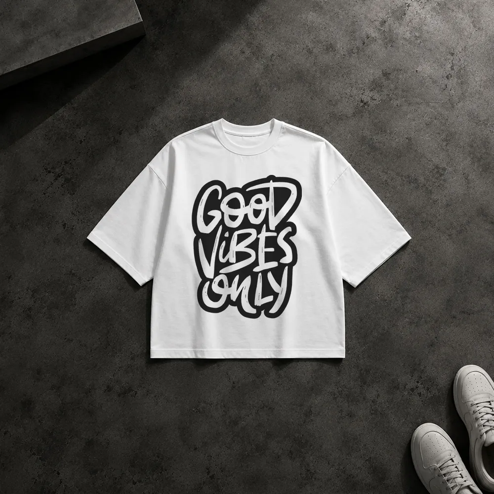 تیشرت باکسی حال و هوای مثبت طرح Good Vibes Only