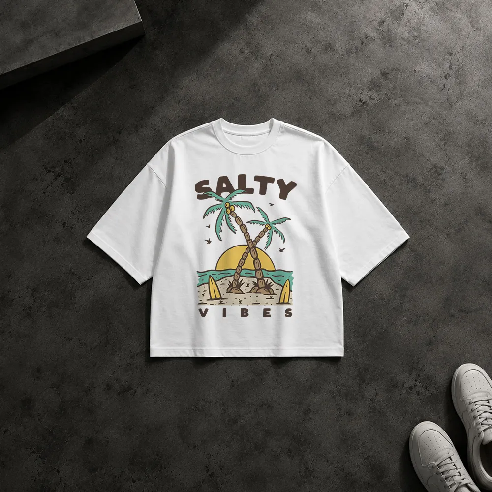 تیشرت باکسی ساحل و نخل طرح Salty Vibes