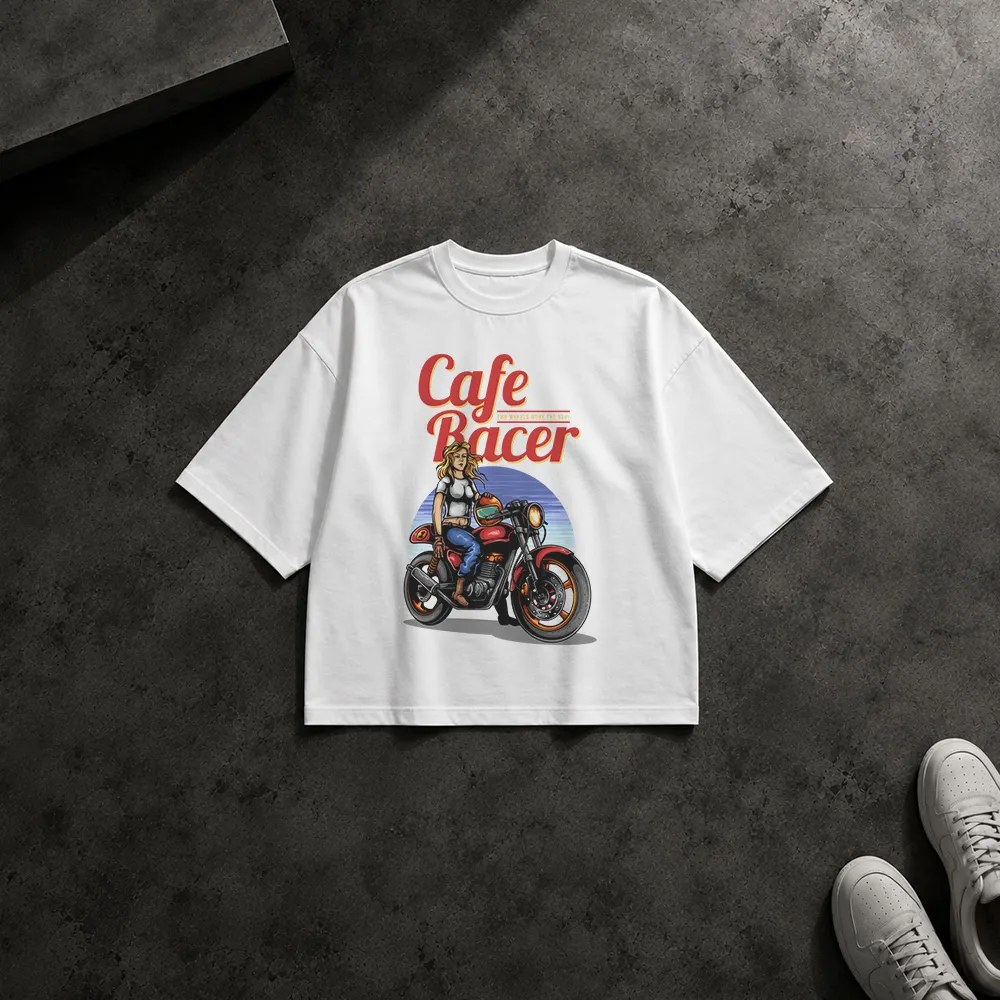 تیشرت باکسی موتور کافه ریسر طرح رترو (Cafe Racer)