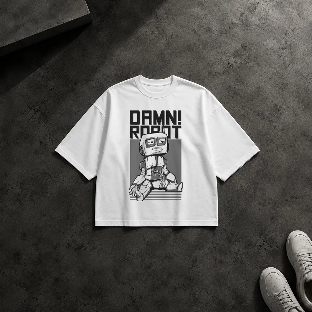 تیشرت باکسی ربات کارتونی طرح Damn Robot