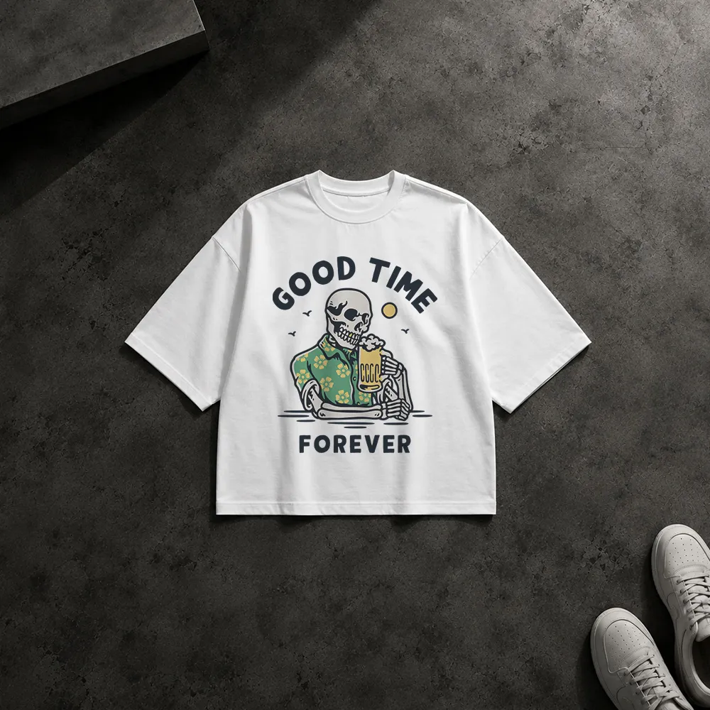 تیشرت باکسی جمجمه تابستانی طرح Good Time Forever
