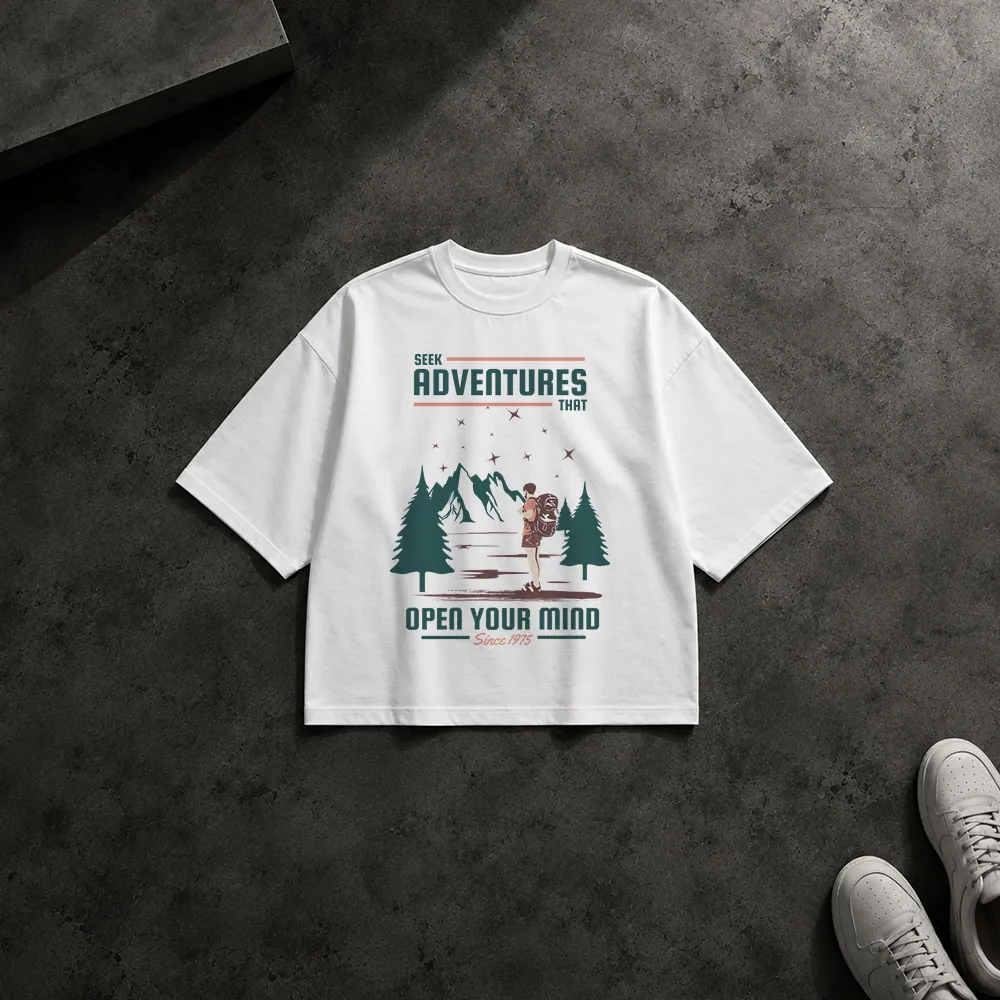تیشرت باکسی طبیعت‌گردی طرح Seek Adventures
