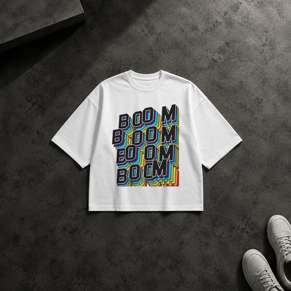 تیشرت باکسی تایپوگرافی رنگی Boom Boom Boom