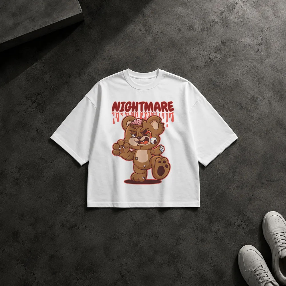 تیشرت باکسی خرس کارتونی طرح کابوس خون‌آلود (Nightmare)
